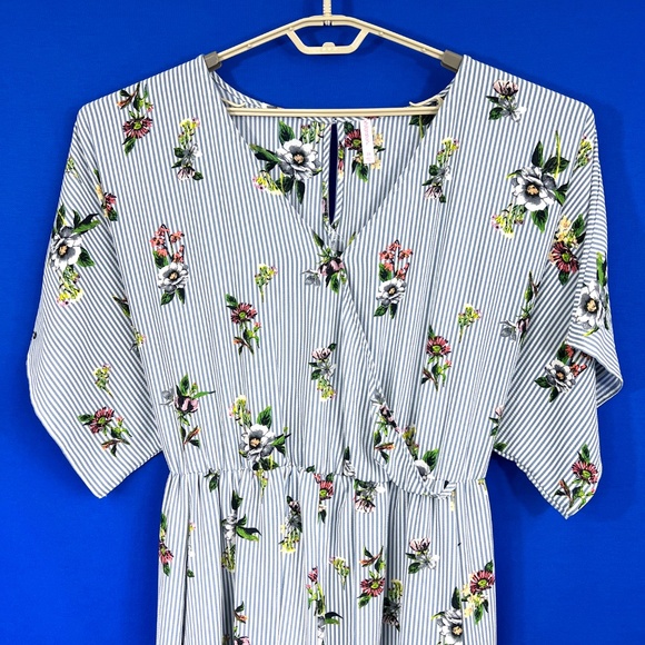 SOLD! •Like New |•XHILARATION•| Pretty Floral Striped Slit Maxi Romper Dress - Picture 4 of 14